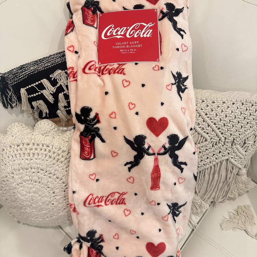 Coca Cola Pink Cupid Plush Throw Blanket